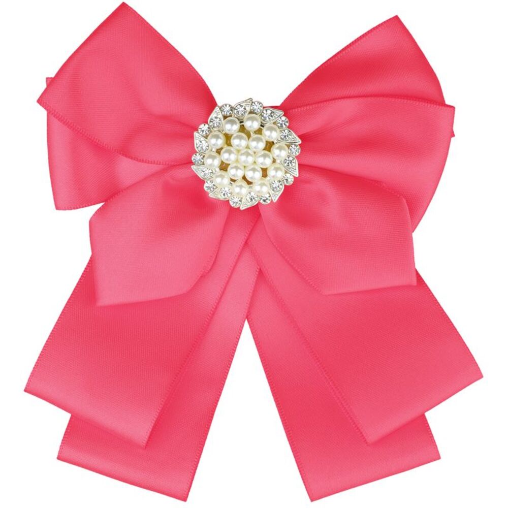 Ribbon Brooch School Uniform Pin Collar Bow Ties with Beads Rose Red